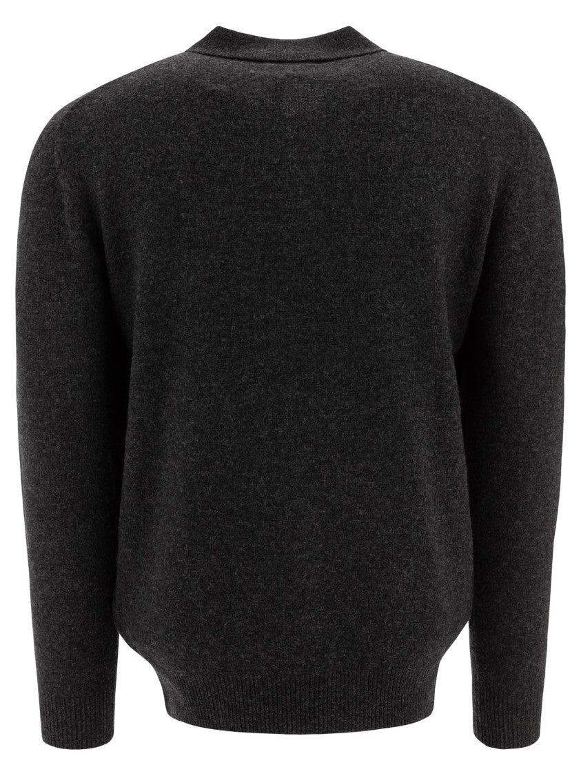 Beams Plus Textured Knit Wool Polo Sweater With Classic Collar