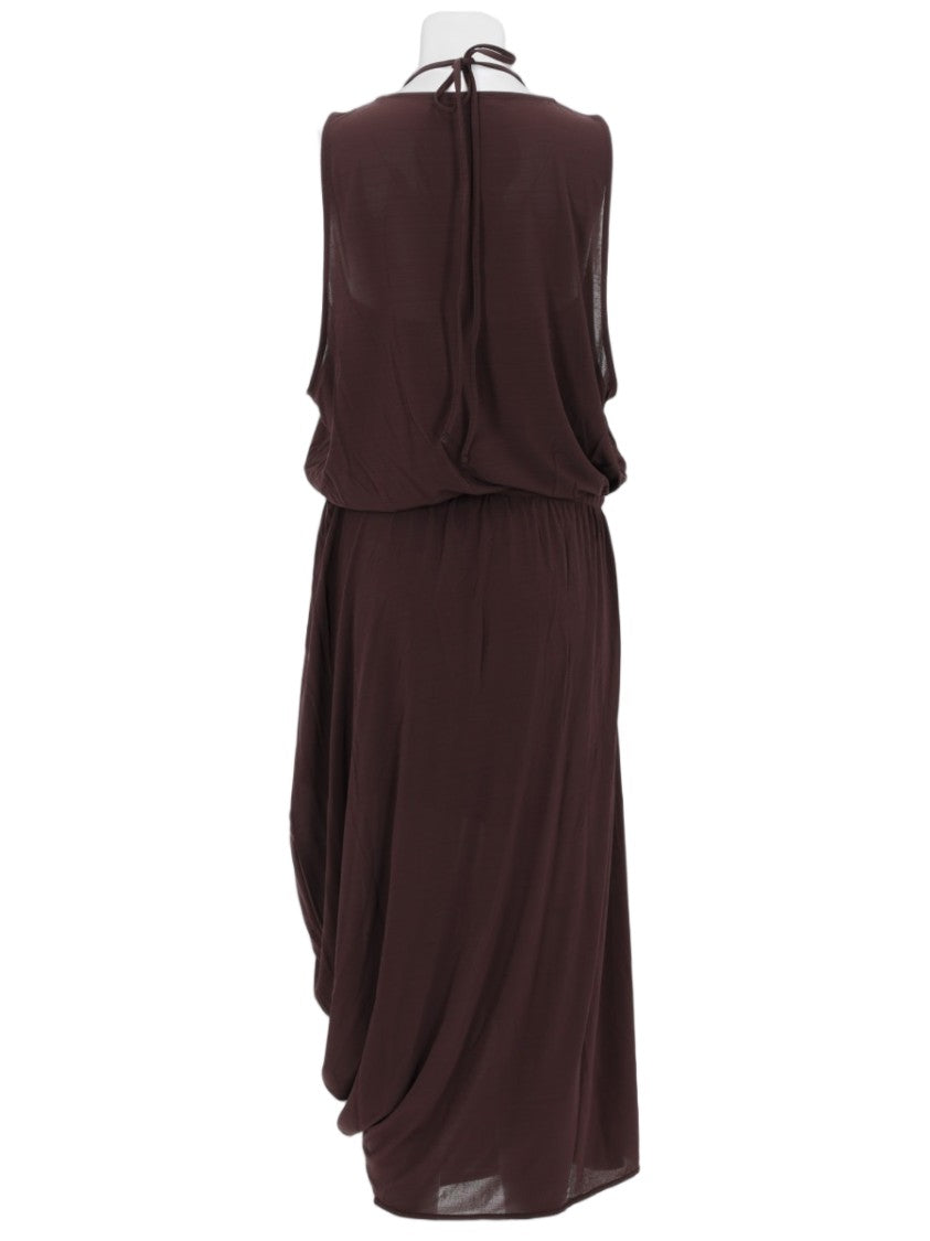 Lemaire Brown V-Neck Gathered Layered Midi Dress