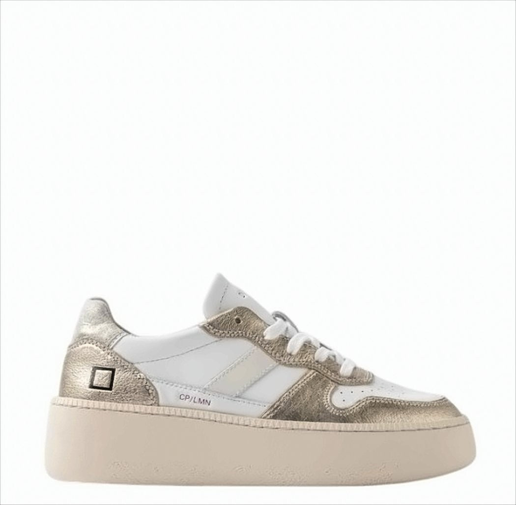 D.A.T.E Cream Leather Platform Sneakers With Platinum Accents