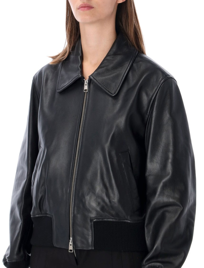 Ami Paris Black Classic Collar Zip Leather Jacket