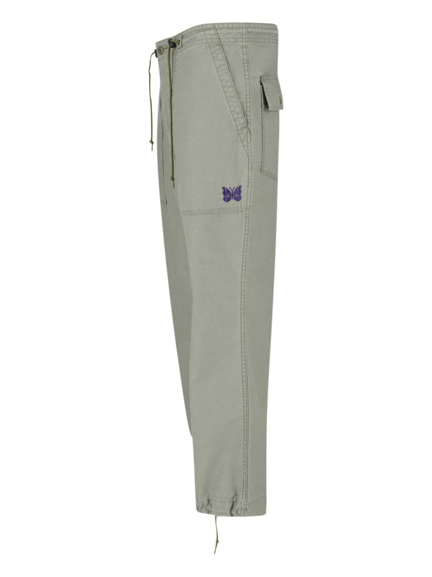 Needles Green String Fatigue Straight Cotton Trousers