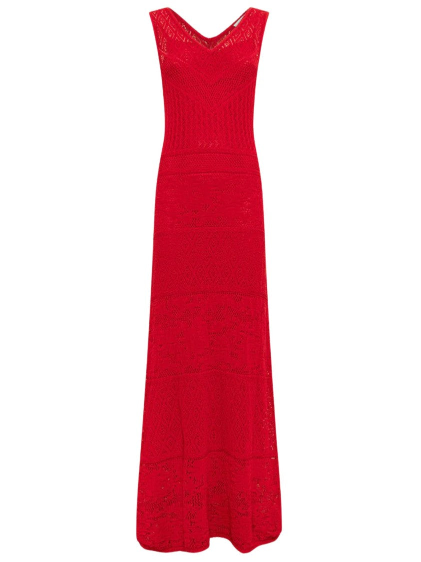 Blugirl Intricate V-Neck Crochet Maxi Dress