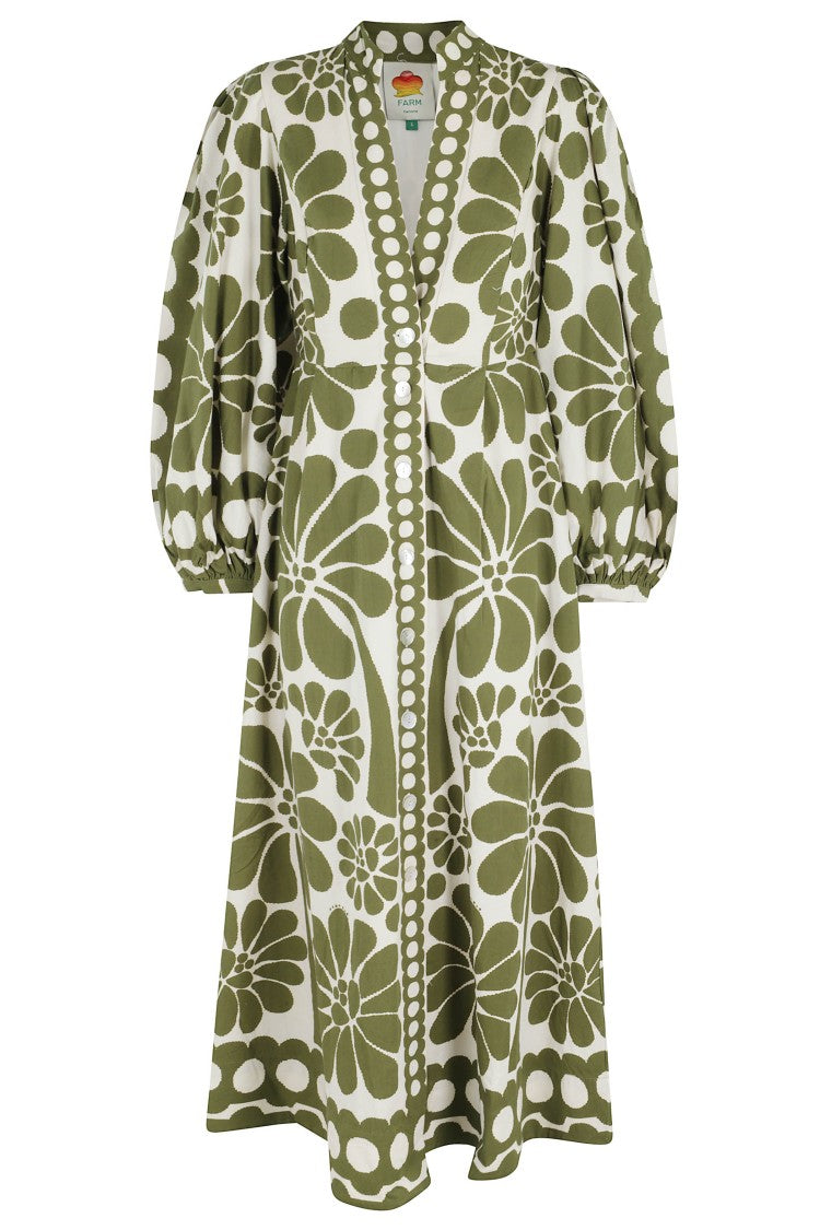 Farm Rio Green Palermo Deep V-Neck Rayon Maxi Dress