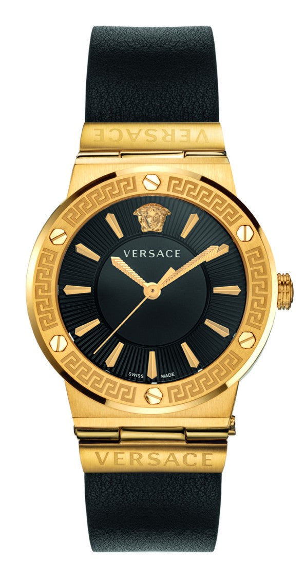 Versace Greca Logo Lady Watch With Gold-Colored Stainless Steel Case And Black Dial