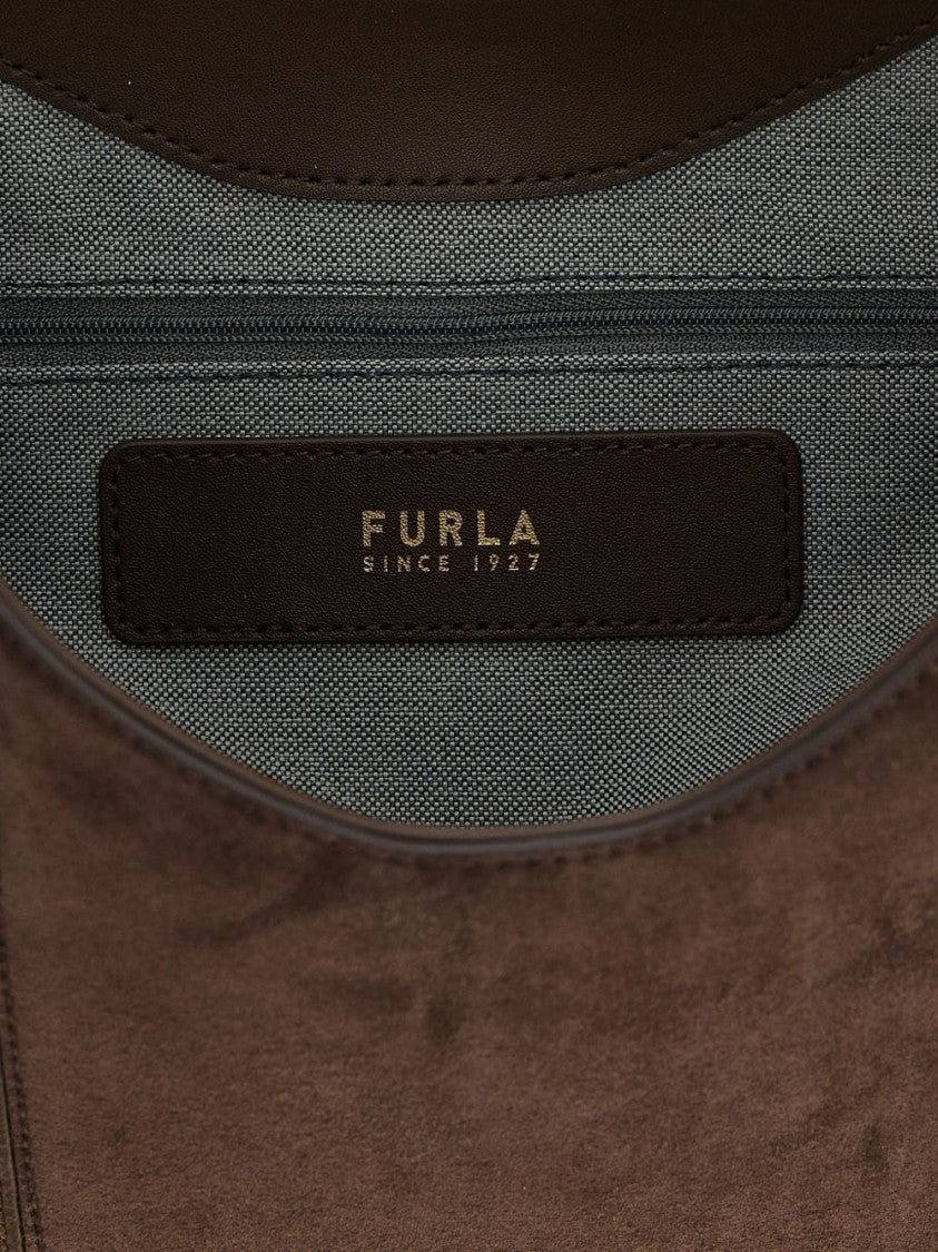Furla Brown Leather Handbag With Suede Panel
