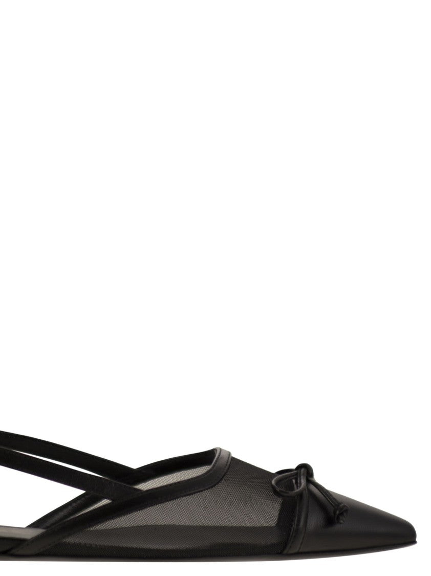 Stuart Weitzman Kitty - Leather And Transparent Fabric Slingback