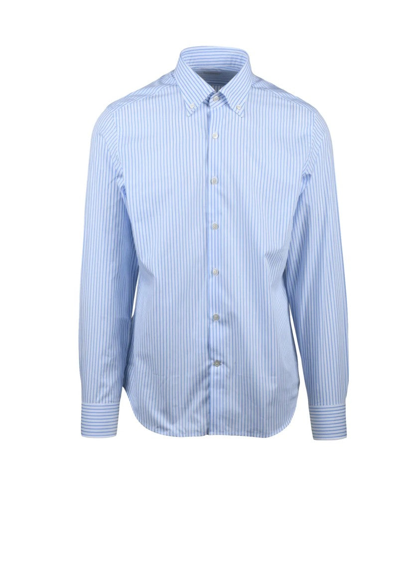 Ghirardelli White Light Blue Two-Tone Cotton Button-Down Shirt