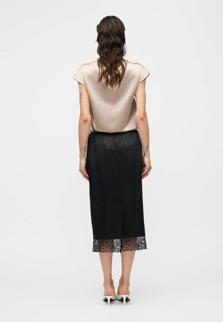 Max Mara Black Cotton Linen Midi Skirt