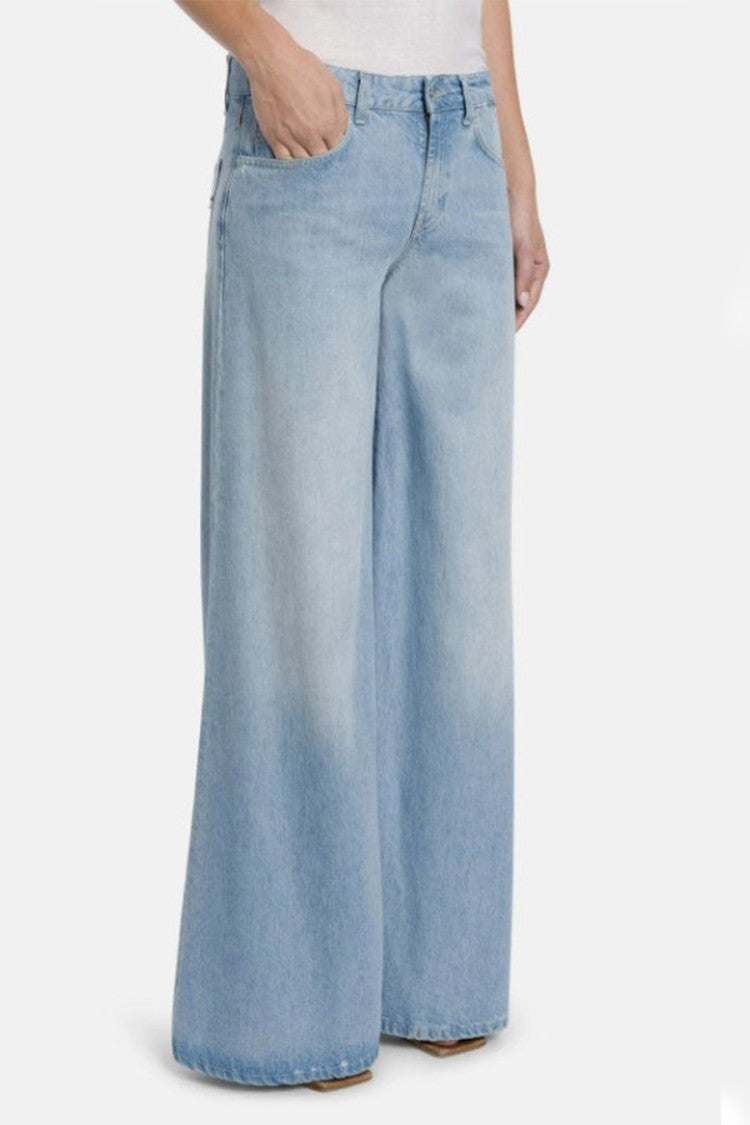 Dondup Blue Wide-Leg Raw Hem Lyocell Jeans