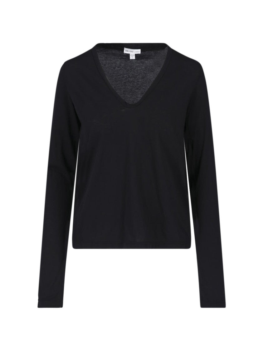 James Perse Black Long-Sleeve V-Neck Cotton T-Shirt