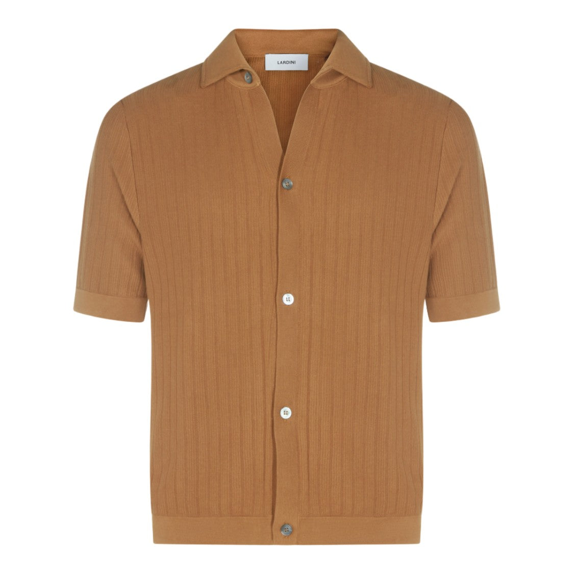 Lardini Short-Sleeve Ribbed Knit Shirt With Button-Down Front