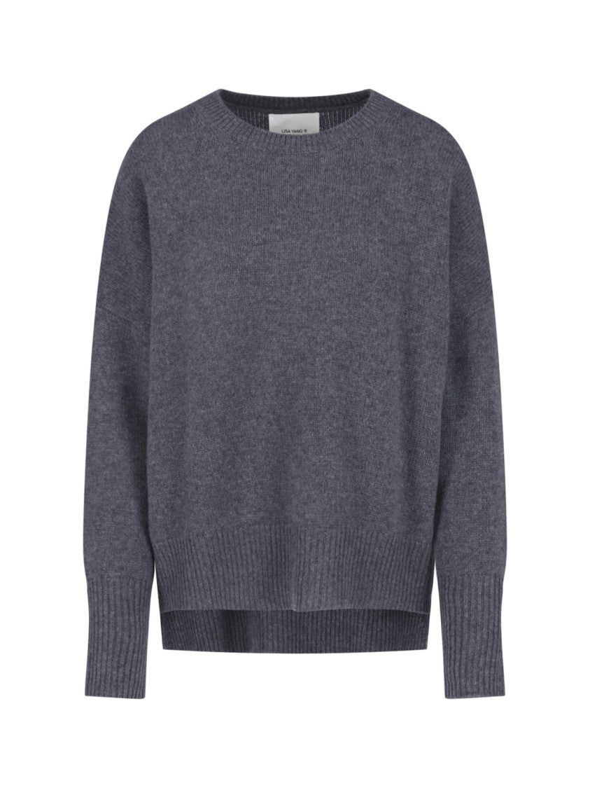 Lisa Yang Grey Relaxed Fit Ribbed Knit Sweater