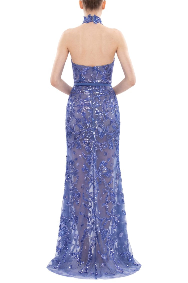 Saiid Kobeisy Halter Neck Embroidered Tulle Dress