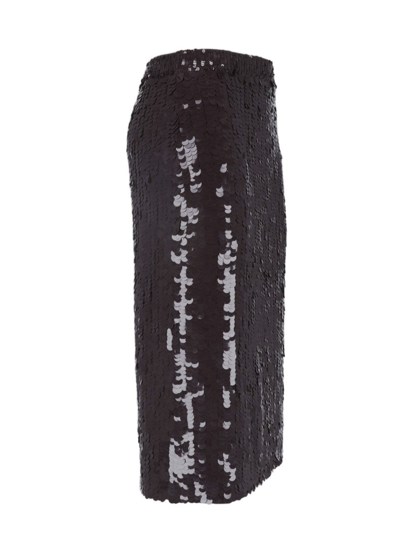 Parosh Brown Sequin Midi Skirt