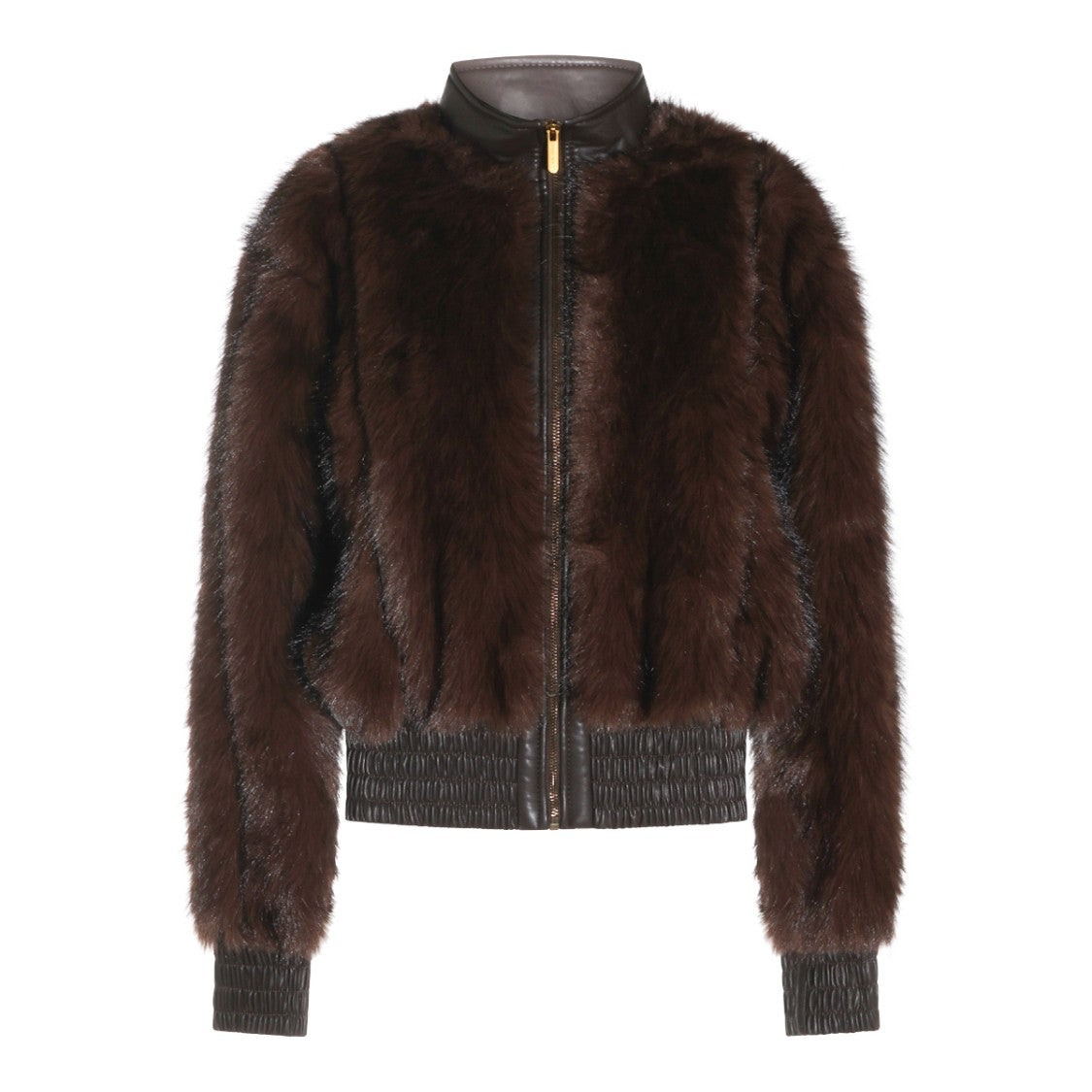 Zimmermann Brown Fur Plush Textured Gold Zipper Jacket