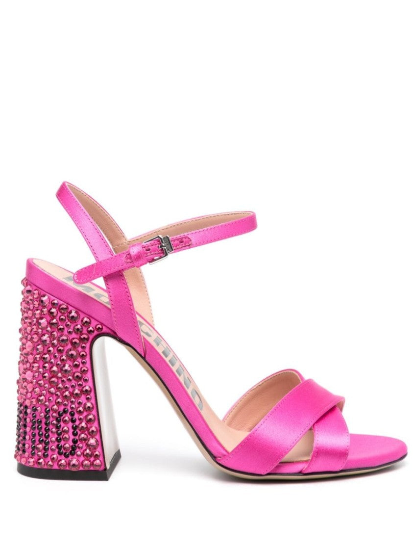 Moschino Fuchsia Satin Finish Cross-Strap Sandals