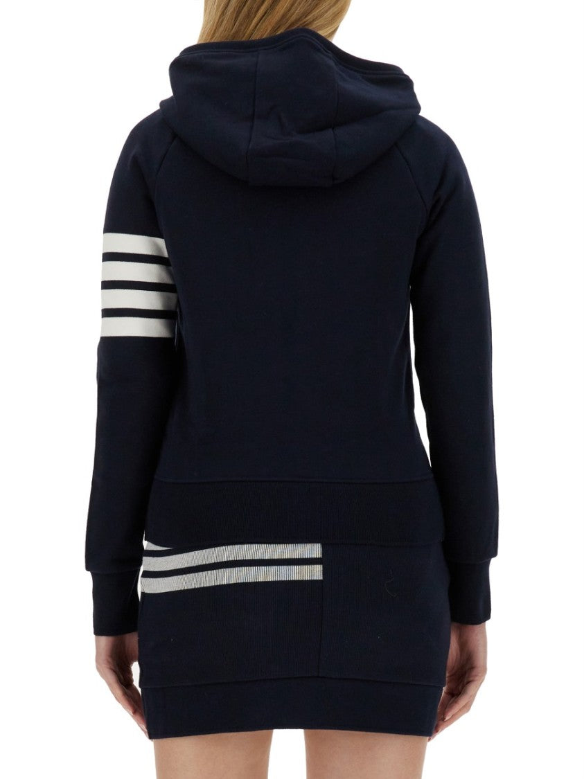 Thom Browne Fitted Blue Zipper Hoodie With Contrasting Stripes