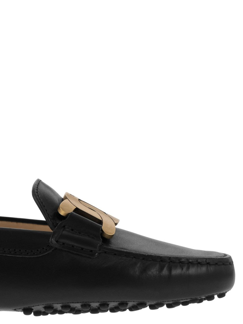 Tod's Brushed Leather Moccasin With Metal Chain Detail