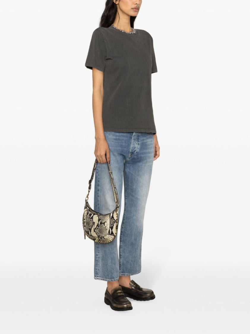 Golden Goose Distressed Grey Cotton T-Shirt With Crystal Embellishments