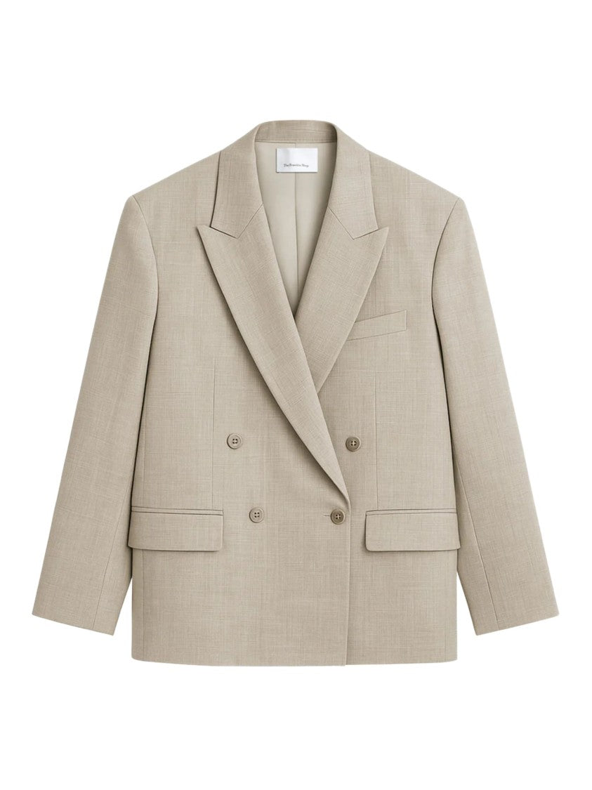 The Frankie Shop Beige Padded Shoulders Virgin Wool Blazer