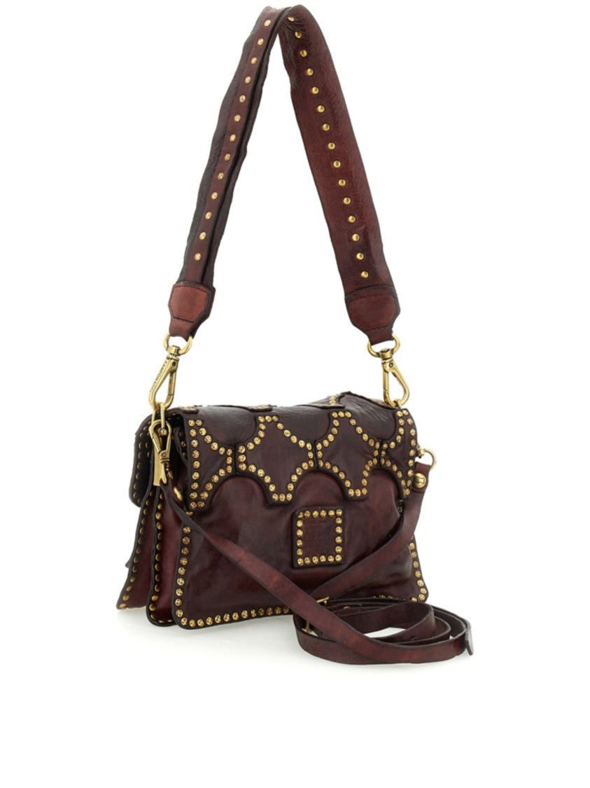 Campomaggi Structured Brown Leather Shoulder Bag With Gold-Tone Studs