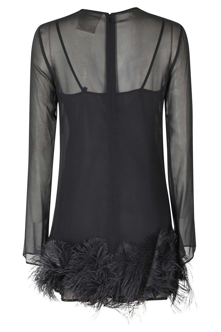Semi Couture Black Georgette Feather Trim Mini Dress