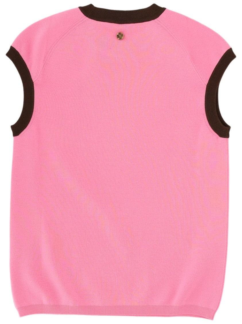 Versace Pink Ribbed Hem Upper Back Top