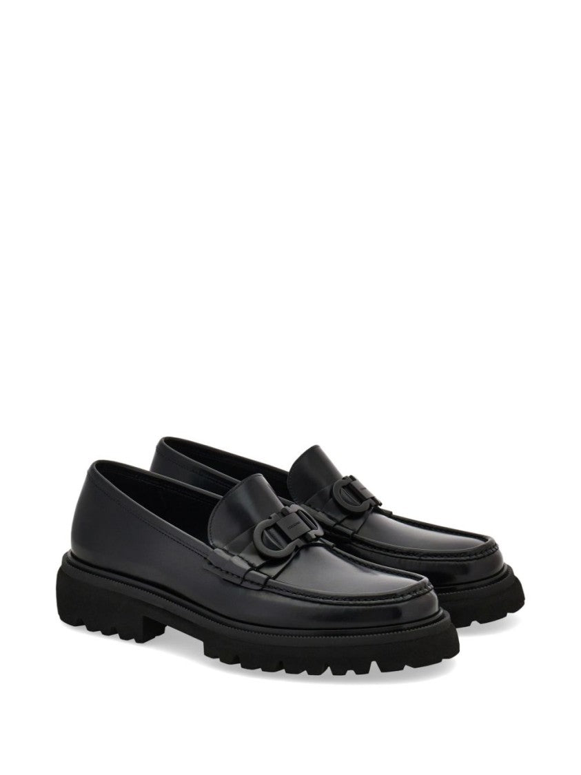 Ferragamo Polished Leather Flat Shoes With Rugged Rubber Sole