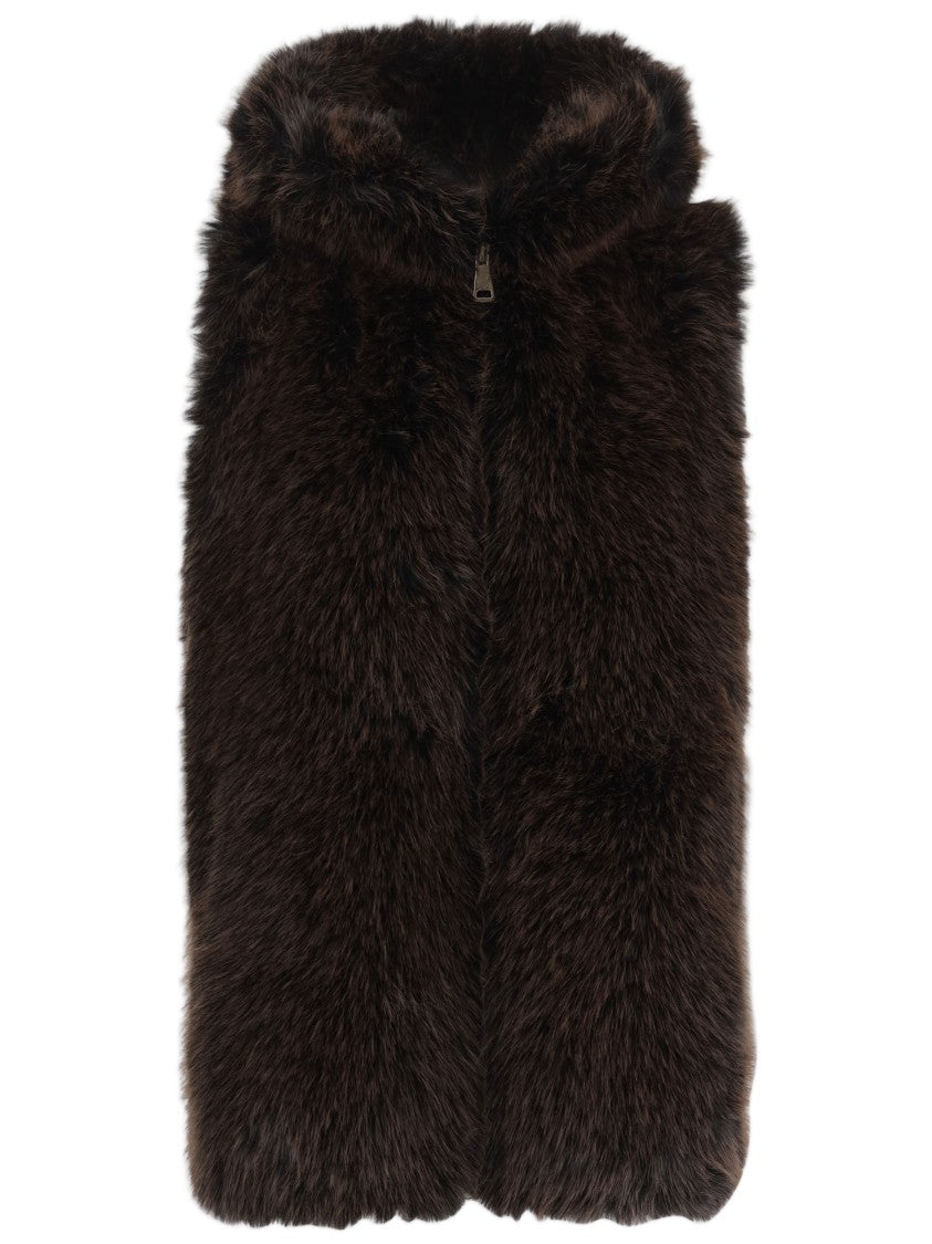 Uncommon Dark Brown Hooded Faux Fur Vest