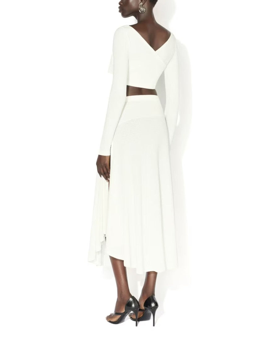 Alaïa Ivory Cropped Asymmetrical V-Neck Top