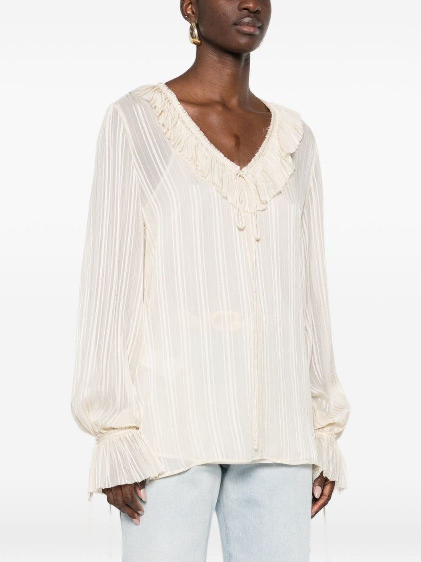 Pinko Sheer Blouse With Ruffled V-Neck