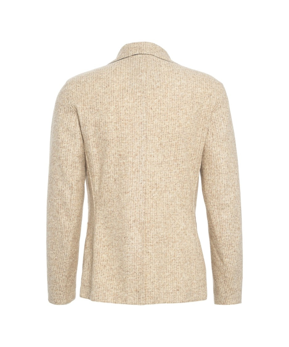 Bob Structured Beige Checkered Blazer With Elegant Lapel