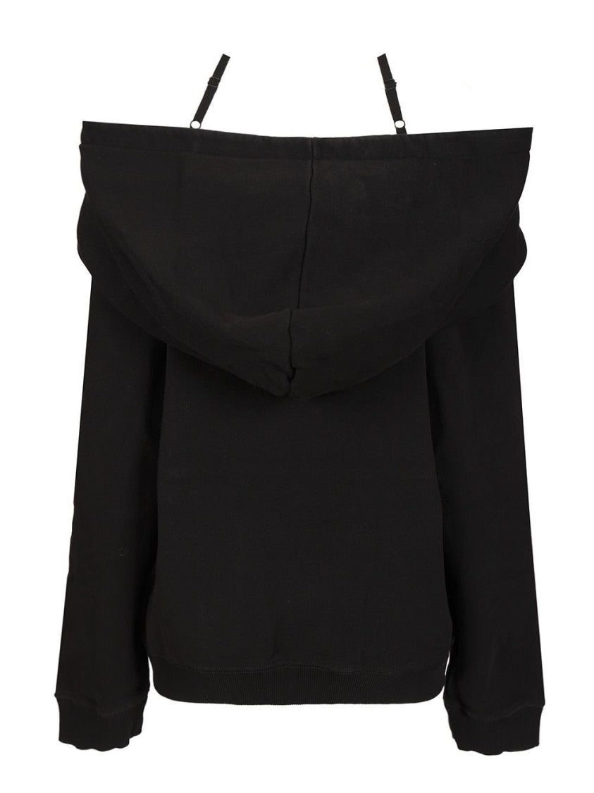 Mm6 By Maison Margiela Off-Shoulder Black Knit Sweater With Kangaroo Pocket