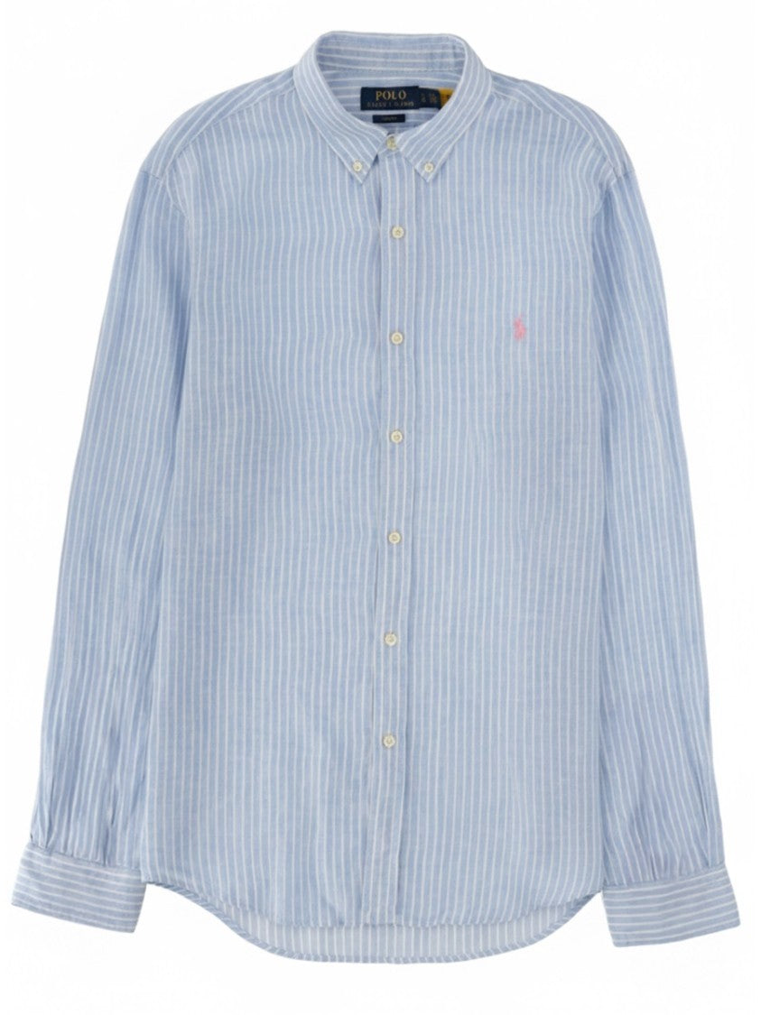 Polo Ralph Lauren Light Blue Vertical Stripes Linen Shirt