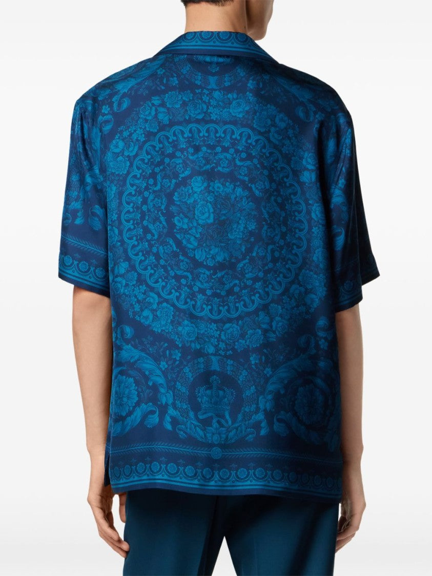 Versace Baroque Pattern Short-Sleeve Shirt With Camp Collar