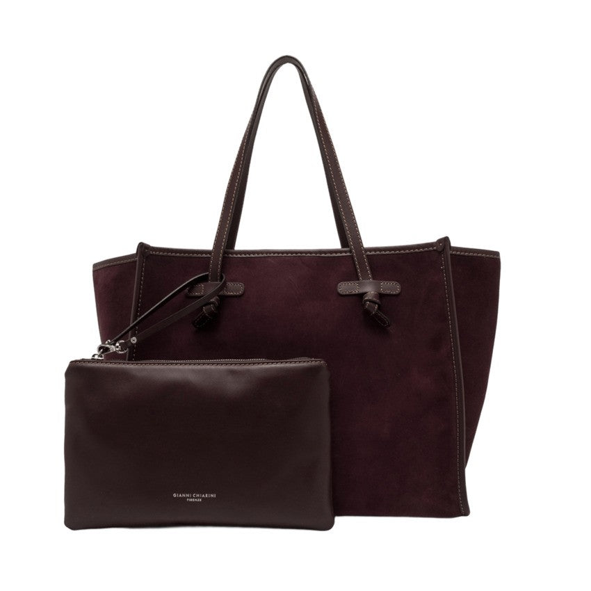Marcella Amarone Suede Handbag With Leather Detailing