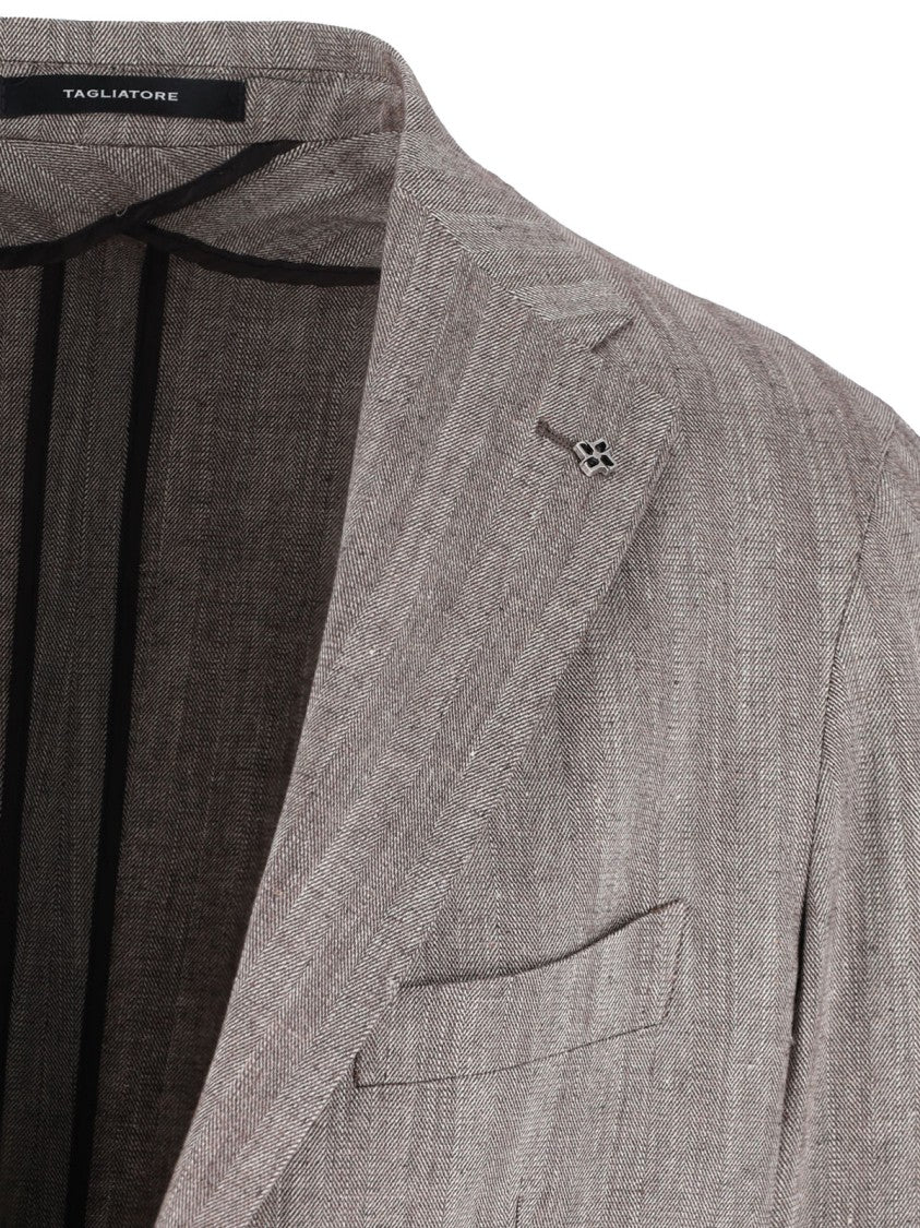 Tagliatore Grey Herringbone Notch Lapel Tailored Jacket