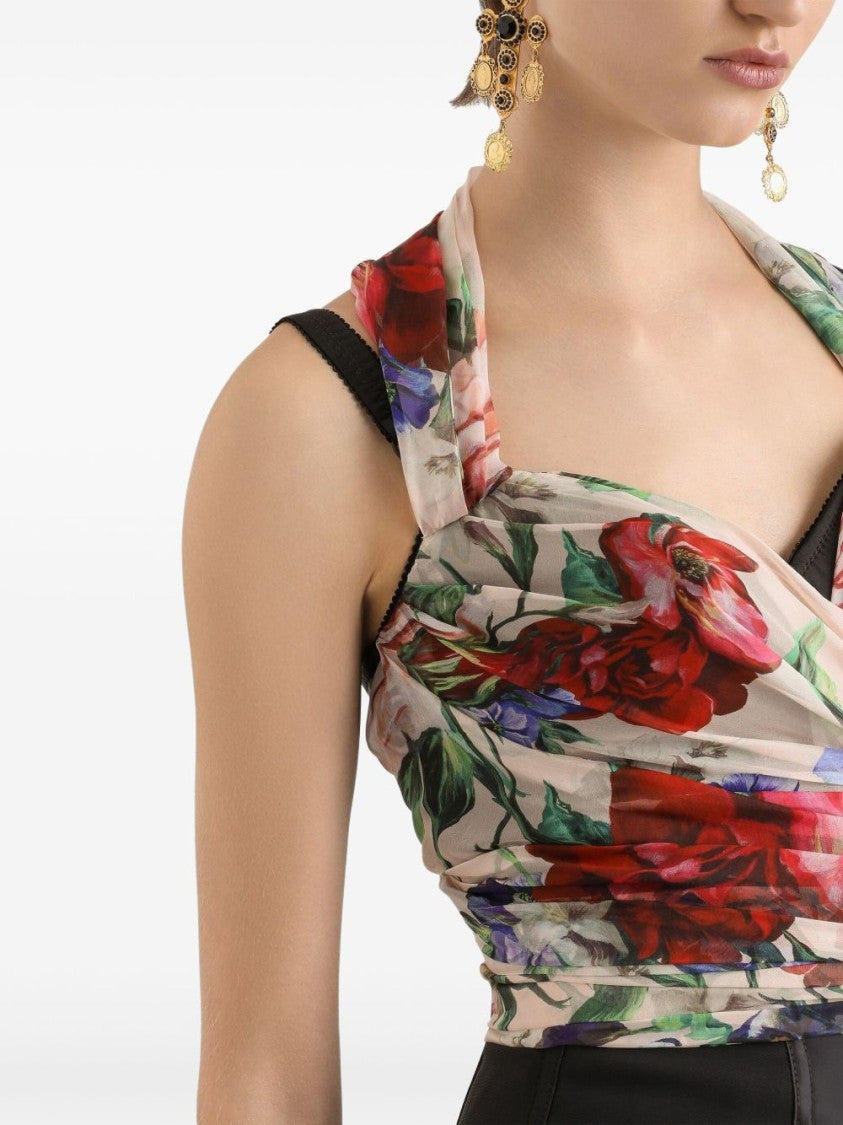 Dolce & Gabbana Multicolored Floral Bustier Top With Satin Base