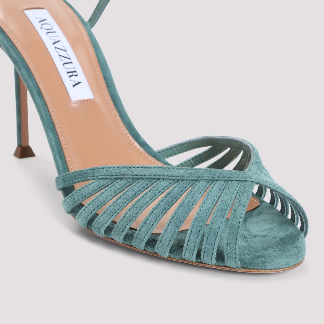 Aquazzura Light Teal Blue Kid Suede Leather Hold Me Sandal