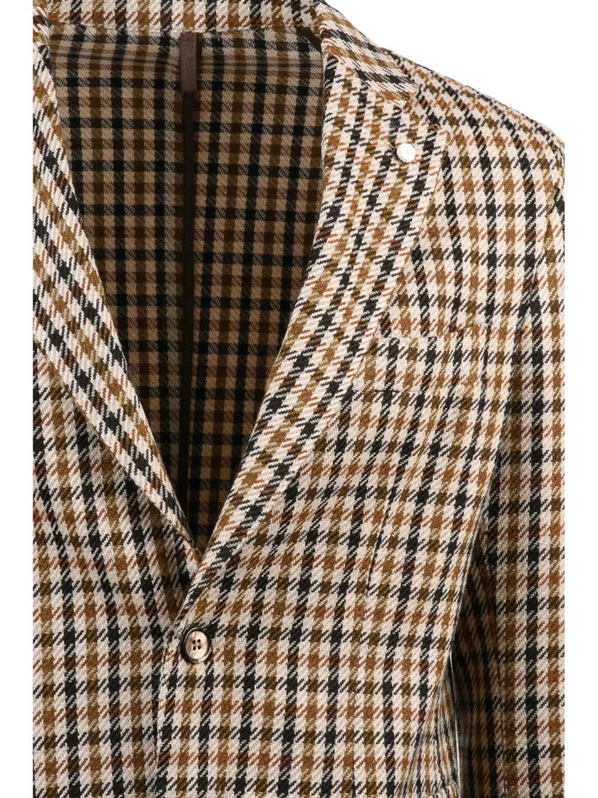 Luigi Bianchi Rounded Checkered Jacket In Beige And Brown Tones
