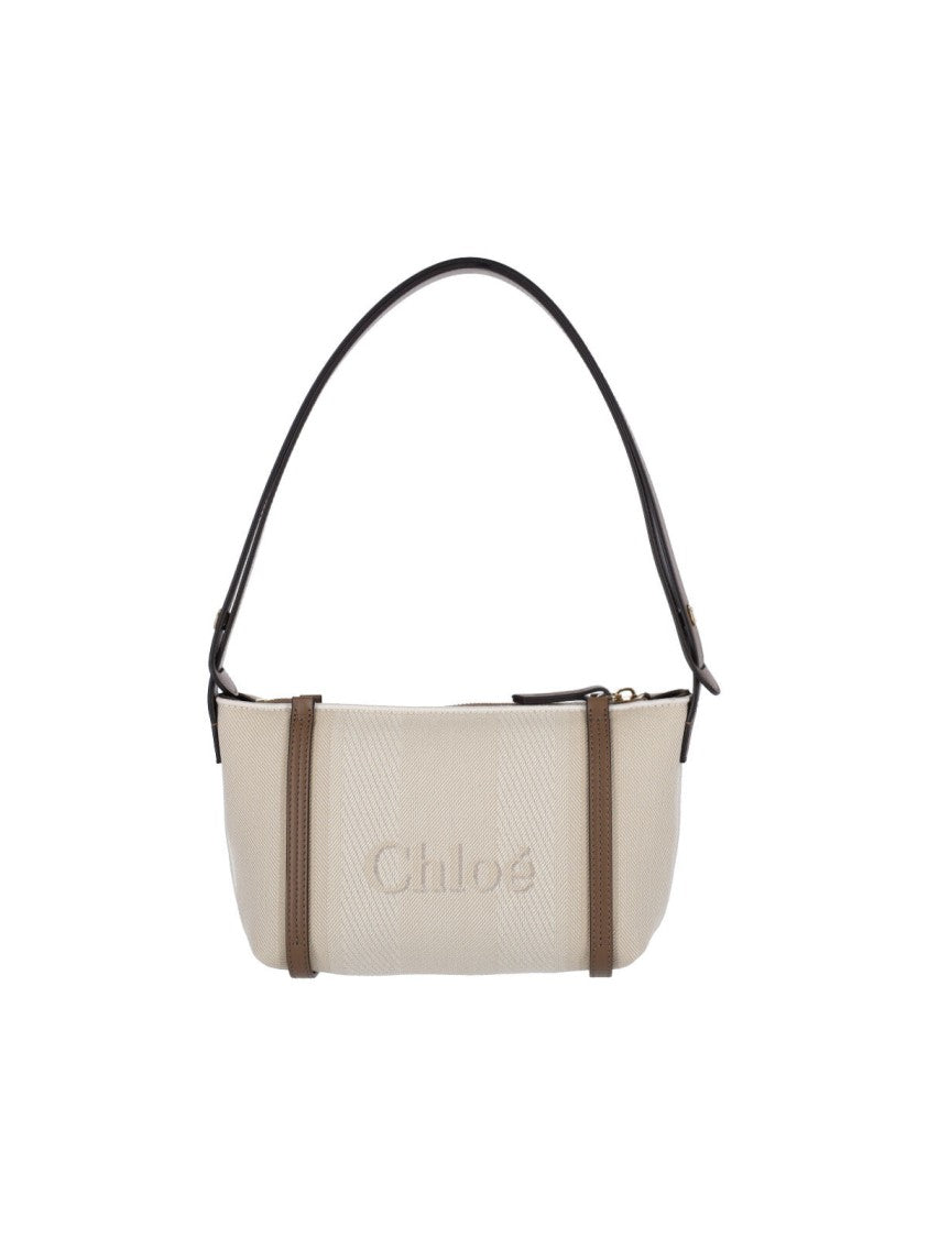 Chloé Structured Beige Shoulder Bag With Embossed Logo