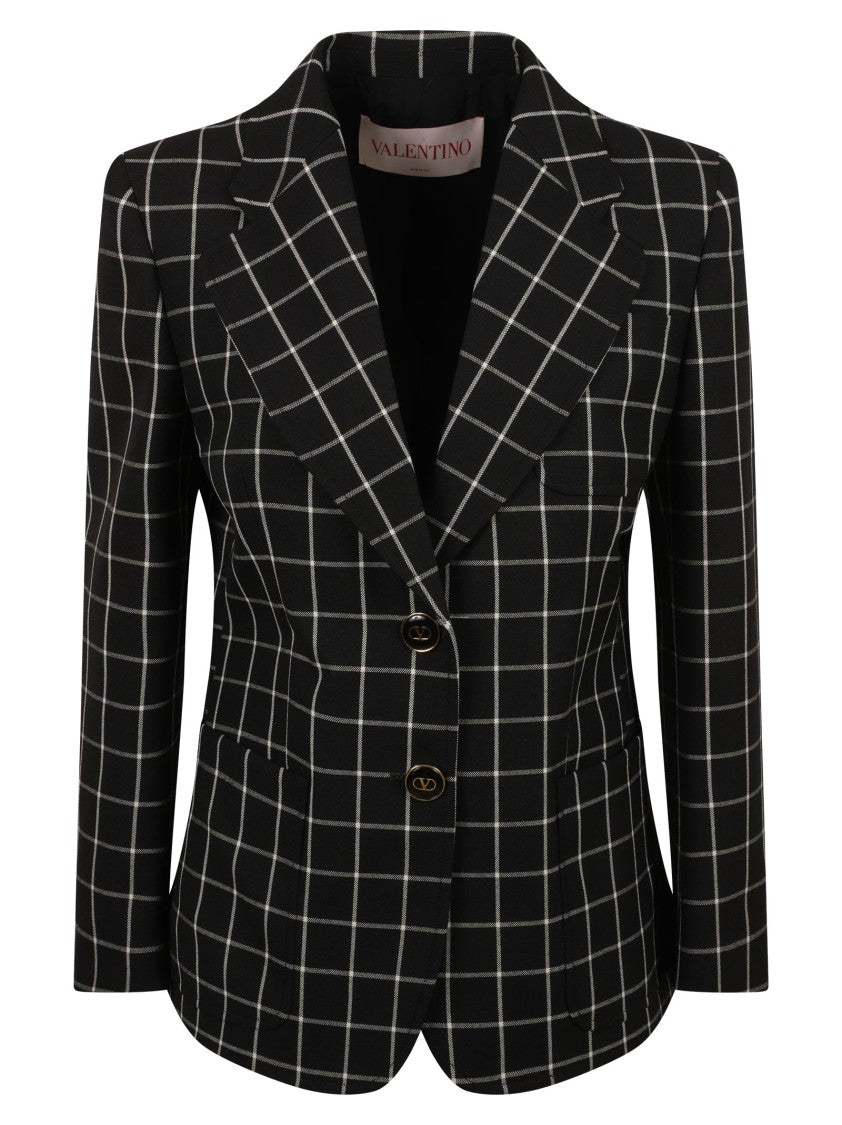 Valentino Garavani Black Checkered Wool Blazer