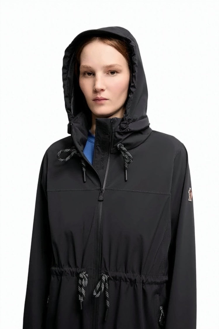 Moncler Fitted Black Jacket With Adjustable Waist And Hood