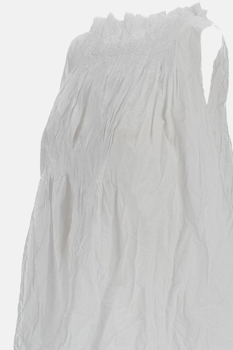 Daniela Gregis White Ruched Crinkled Cotton Top
