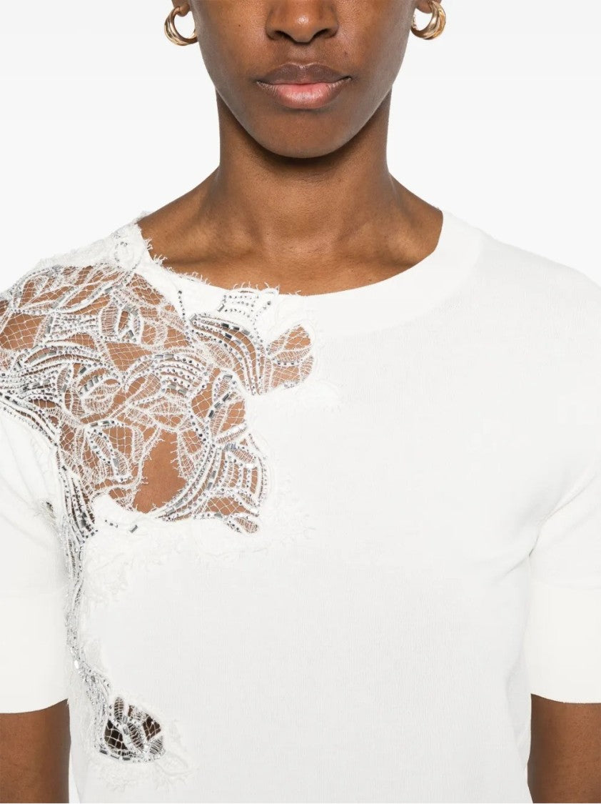 Ermanno Scervino Short-Sleeved Top With Lace Detail