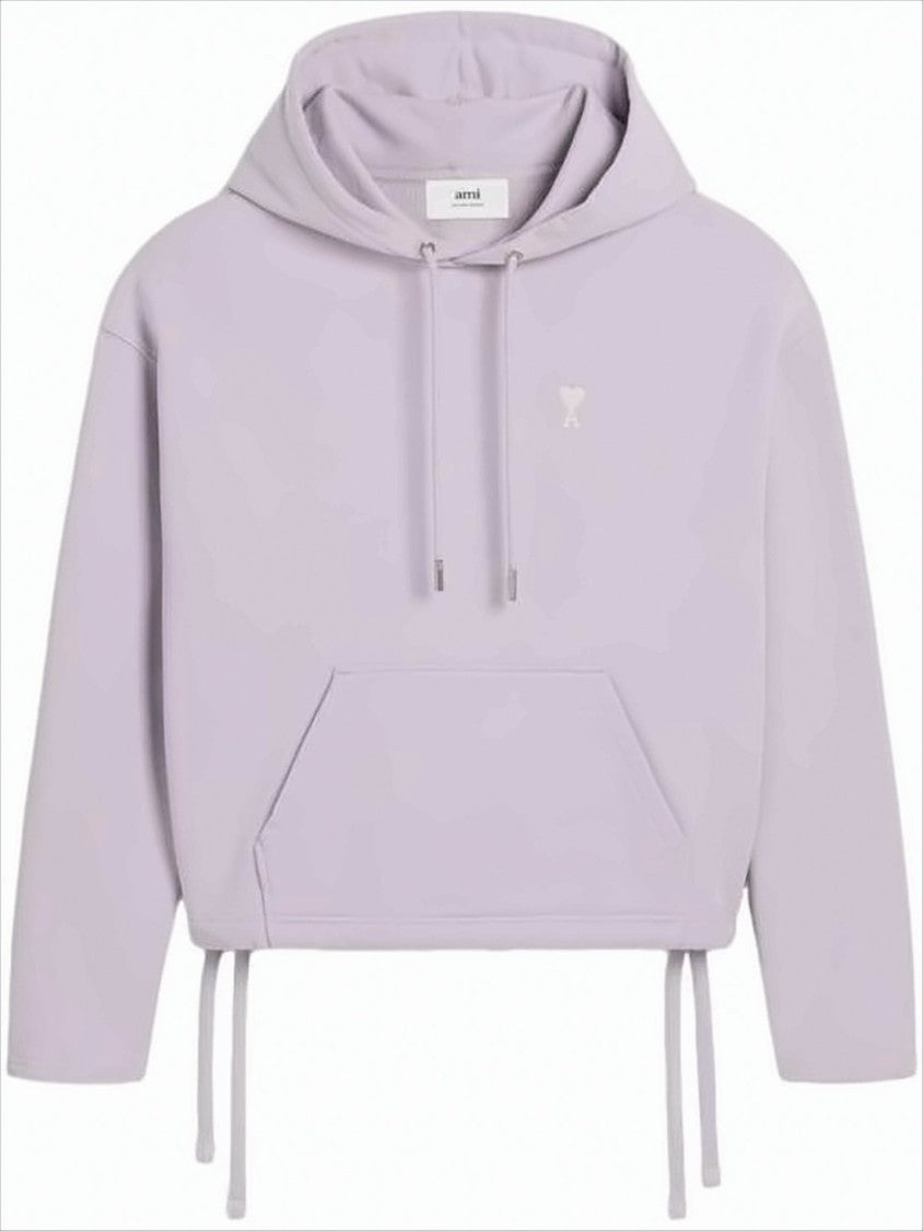 Ami Cropped Lilac Hoodie With Drawstring And Adjustable Ties