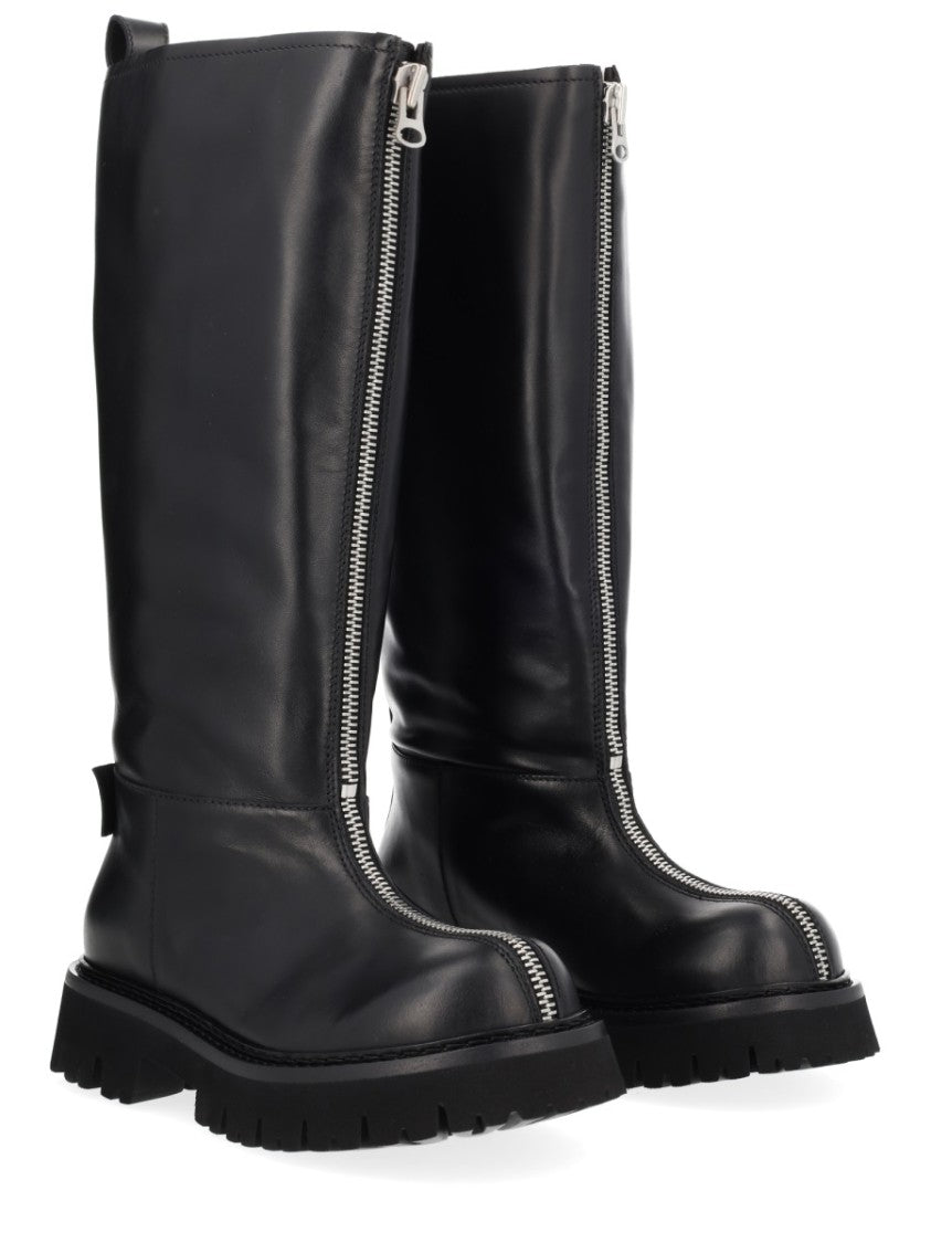 Moschino Black Zipper Lamb Leather Platform Boots