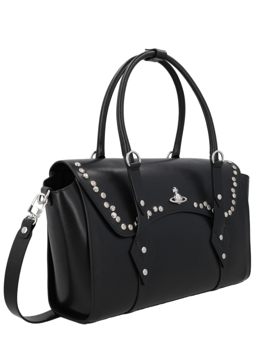 Vivienne Westwood Black Metallic Accent Cow Leather Handbag