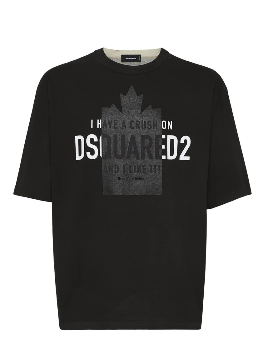 Dsquared2 Loose Fit Black T-Shirt With Spray-Dyed Finish And Bold Print