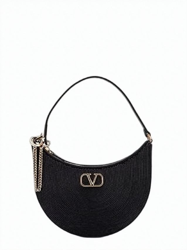 Valentino Garavani Crescent-Shaped Textured Lambskin Shoulder Bag With Metallic Emblem
